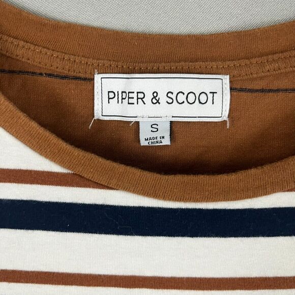 Piper & Scoot Shirt Dress Sz SM Caffeine Brown Stipe With Pockets Cotton - Picture 4 of 7